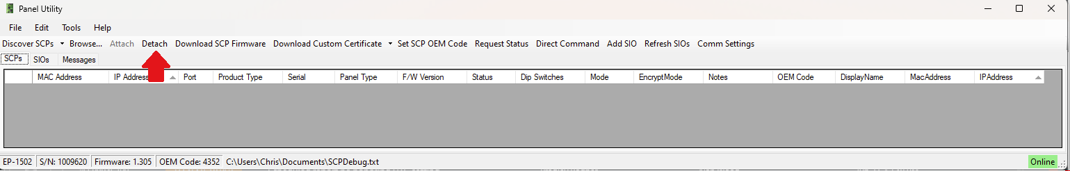 Testing Communication Of An SCP Using The Panel Utility
